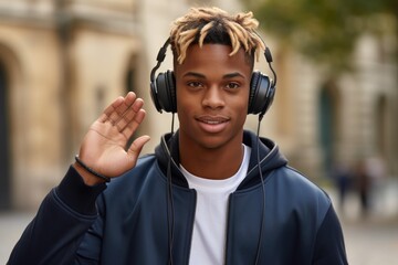 A young man with dreadlocks wearing headphones. This picture can be used to depict youth culture, music lovers, or modern lifestyle.