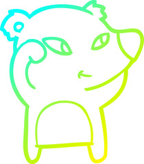 cold gradient line drawing of a cute cartoon bear