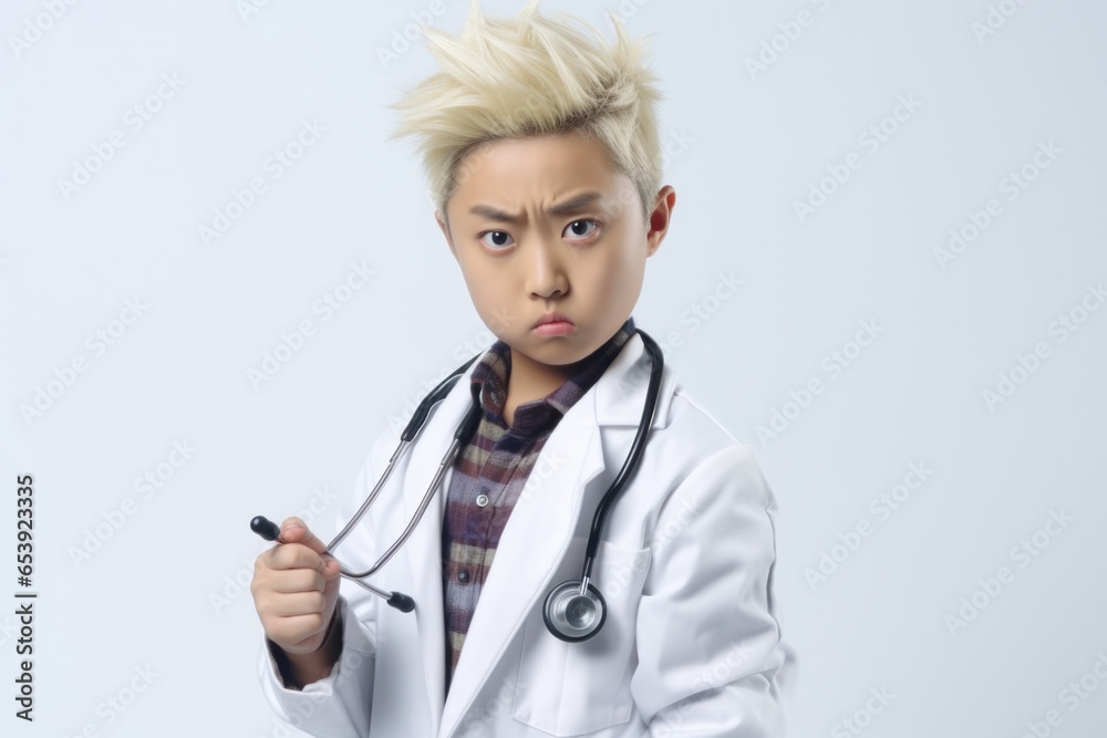 Poster a man in a lab coat holding a stethoscope. this image can be used to represent medical professionals