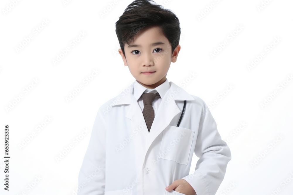 Aufkleber a young boy dressed in a lab coat and tie. this image can be used to represent a child scientist or 