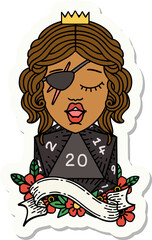 sticker of a human rogue with natural twenty dice roll