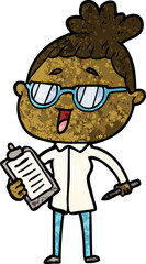 cartoon happy woman wearing spectacles