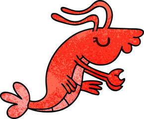hand drawn quirky cartoon happy shrimp
