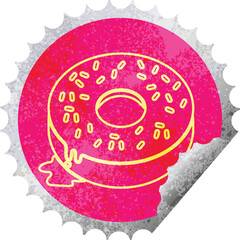 illustration of a tasty iced donut circular peeling sticker