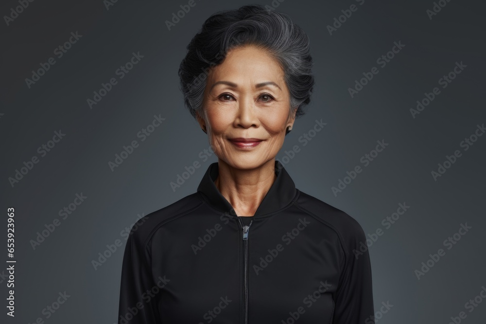 Poster a woman wearing a black jacket is posing for a picture. this versatile image can be used for various