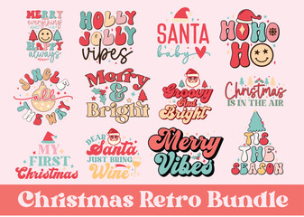 Retro Christmas bundle, pink Christmas png, groovy Christmas png, mega png bundle, Christmas, pink Santa