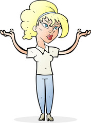 cartoon woman raising hands in air