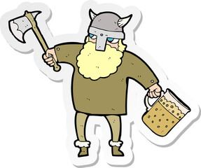sticker of a cartoon drunk viking