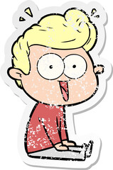 distressed sticker of a cartoon staring man