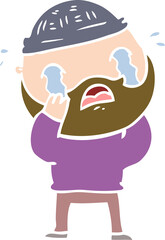 flat color style cartoon bearded man crying