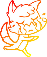 warm gradient line drawing of a crying fox cartoon