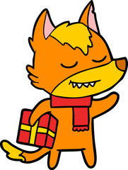 fox cartoon character with present