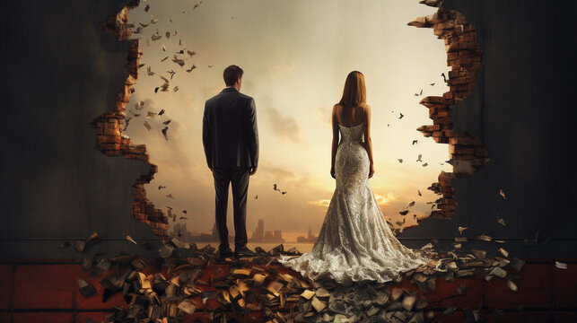 A couple divorcing. Split-up of the couple. 