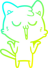 cold gradient line drawing of a cartoon cat singing