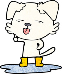cartoon dog sticking out tongue in puddle