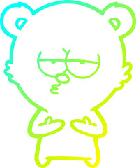 cold gradient line drawing of a bored bear cartoon