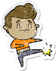 distressed sticker of a happy cartoon man