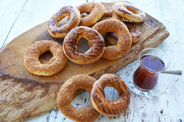 Kandil simidi Turkish Bagel with sesame seeds.	