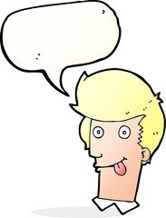 cartoon man with tongue hanging out with speech bubble