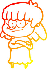 warm gradient line drawing of a cartoon smiling woman