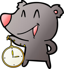 laughing bear cartoon with pocket watch