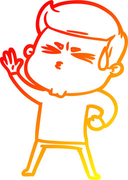 recommend clip art: warm gradient line drawing of a cartoon man sweating