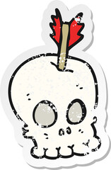 retro distressed sticker of a cartoon skull with arrow