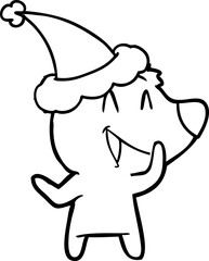 laughing bear hand drawn line drawing of a wearing santa hat