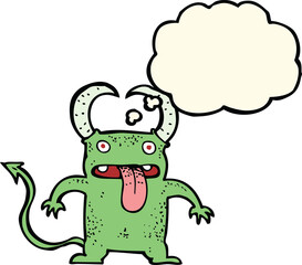 cartoon little devil with thought bubble