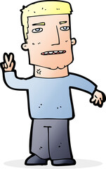 carton man giving peace sign