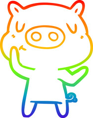 rainbow gradient line drawing of a cartoon content pig
