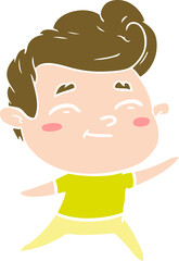 happy flat color style cartoon man