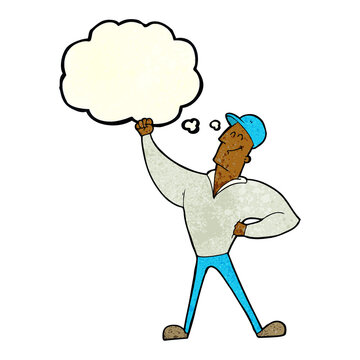 recommend clip art: cartoon man striking heroic pose with thought bubble
