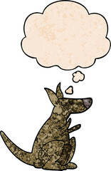 cartoon kangaroo with thought bubble in grunge texture style
