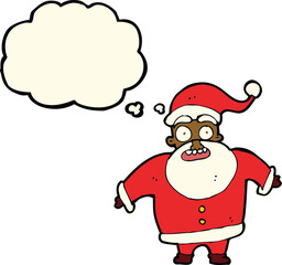 cartoon shocked santa claus with thought bubble