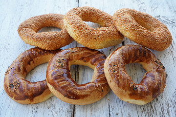 Kandil simidi Turkish Bagel with sesame seeds.	