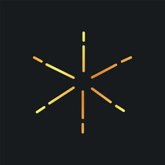 Doodle hand drawn minimalistic element isolated on dark background. Gradient golden rays, fireworks explosion, metallic element.
