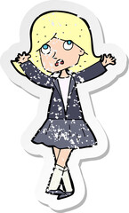 retro distressed sticker of a cartoon unhappy girl