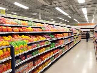 Fototapeta premium Vista del interior de un supermercado. IA Generativa
