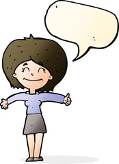 cartoon woman giving thumbs up sign with speech bubble