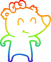 rainbow gradient line drawing of a female bear cartoon