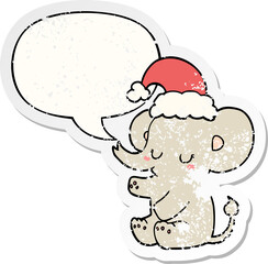 cute christmas elephant with speech bubble distressed distressed old sticker