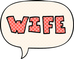 cartoon word with speech bubble in comic book style