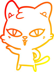 warm gradient line drawing of a cartoon cat