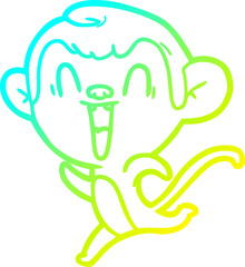 cold gradient line drawing of a cartoon laughing monkey
