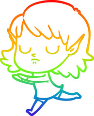 rainbow gradient line drawing of a cartoon elf girl