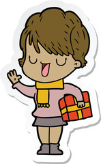 sticker of a cartoon woman talking