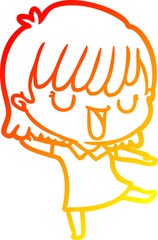 warm gradient line drawing of a cartoon woman