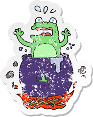retro distressed sticker of a cartoon funny halloween toad