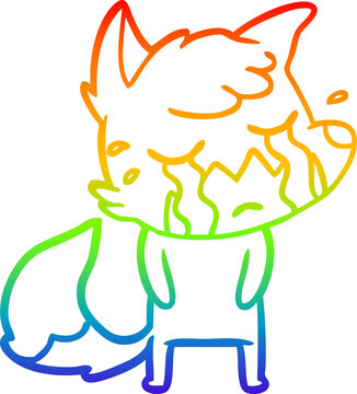 recommend clip art: rainbow gradient line drawing of a crying fox cartoon